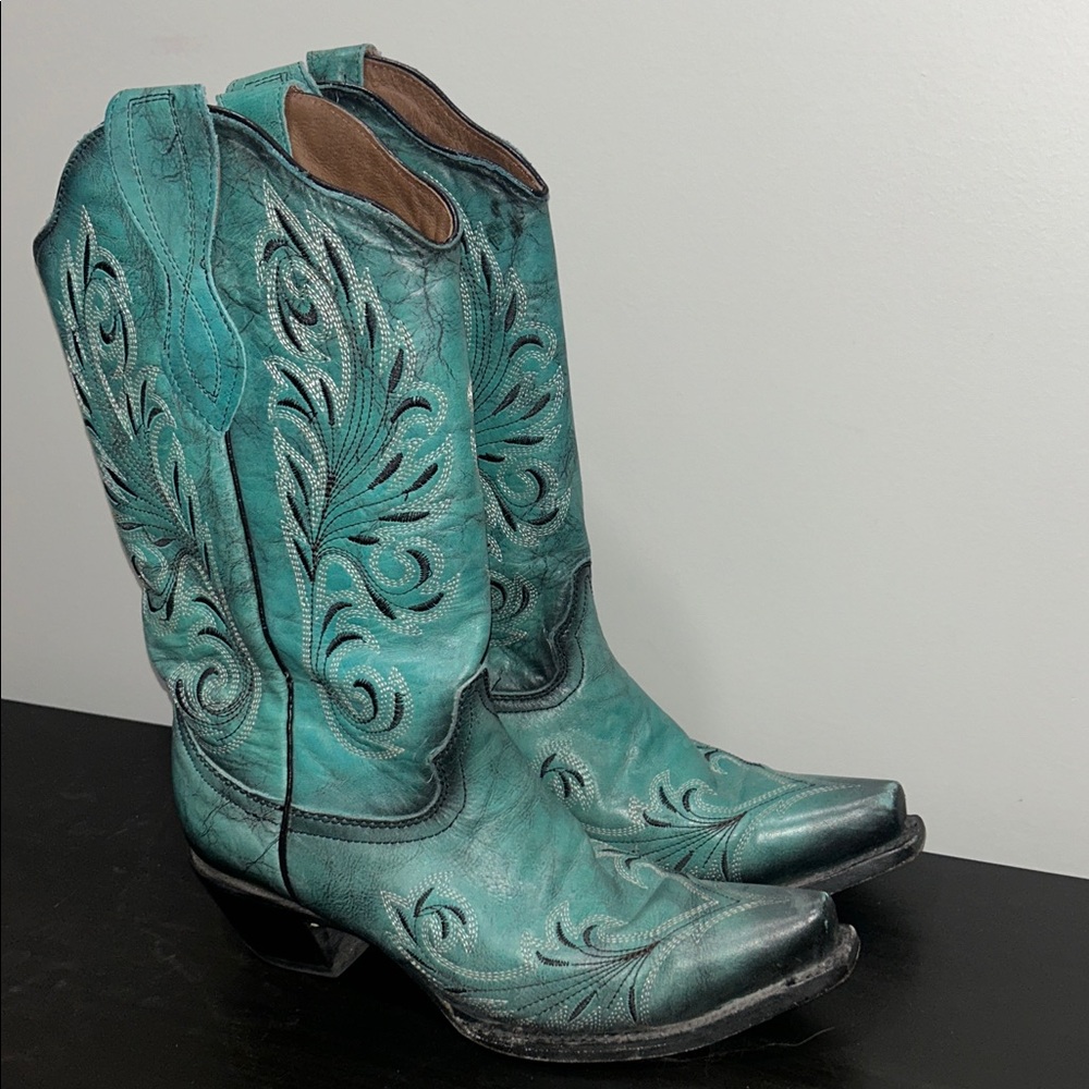 Corral Circle G Women's Turquoise 13" Top Snip Toe Boot Size 9 Coastal Cowboy - Picture 3 of 10